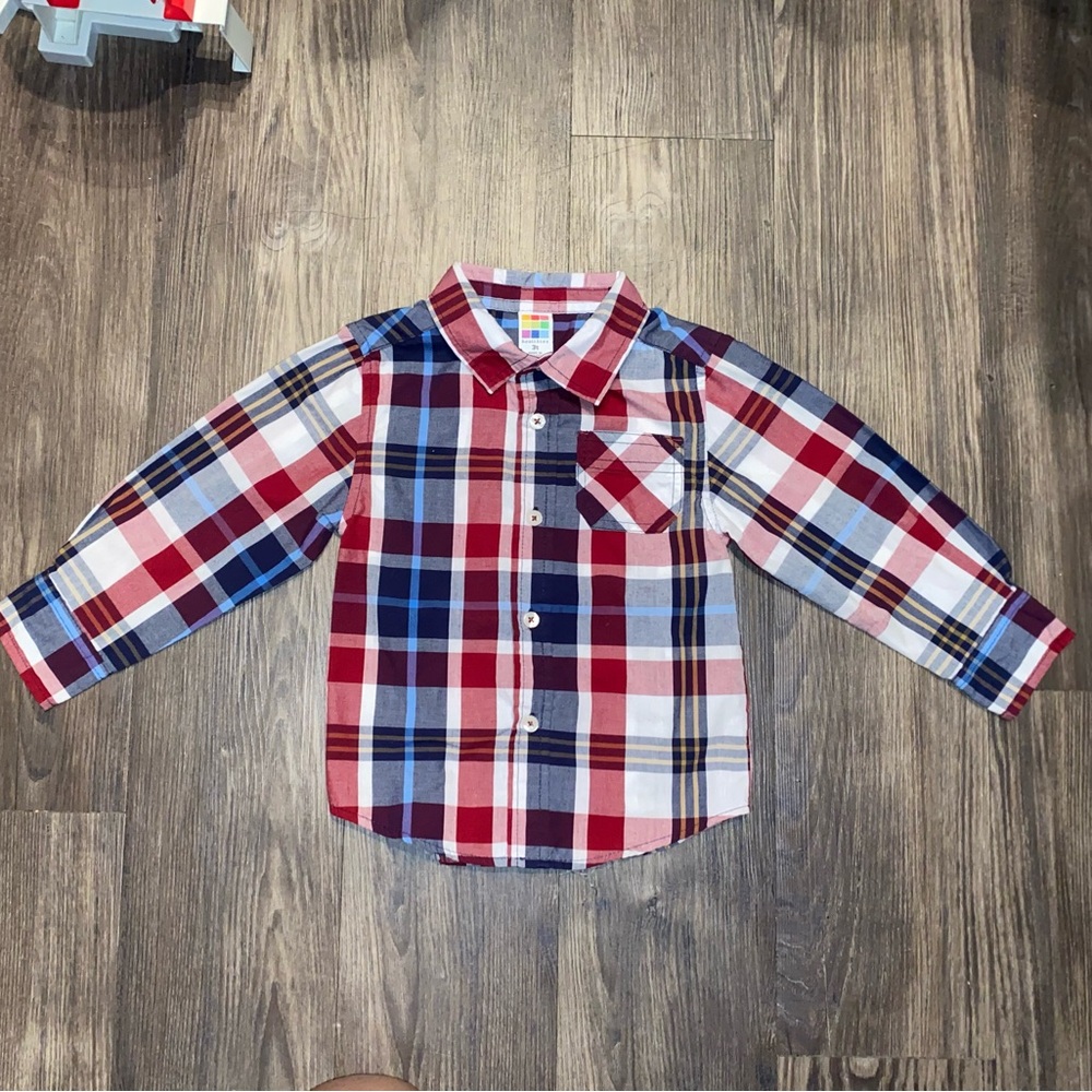 Healthtex Boys Long Sleeve Plaid Button Down Shirt Size 3T